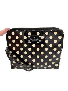 Kate Spade Patent Leather Polka Dot Clutch Bag OS Black/Cream